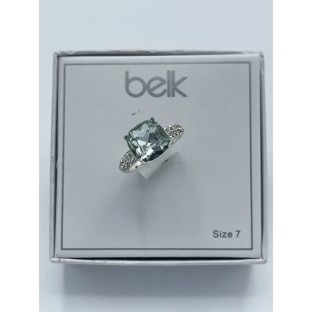 Belk Silver Tone Mint Green CZ Ring Sz 7 New